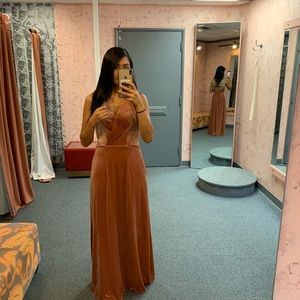 Blush velour dress with a mesh neck lining